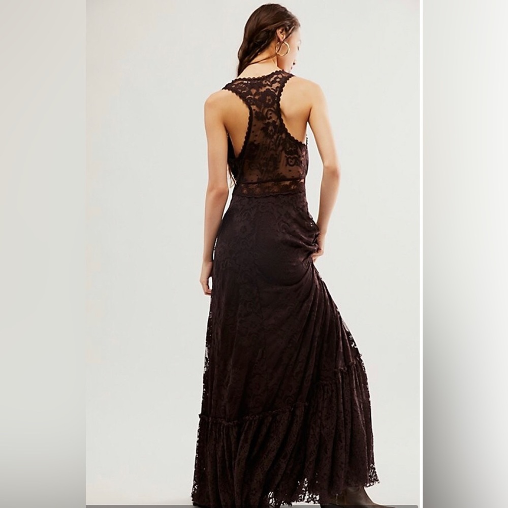 Free People One More Night Erethreal Brown Lace Maxi Dress US 2 UK 6